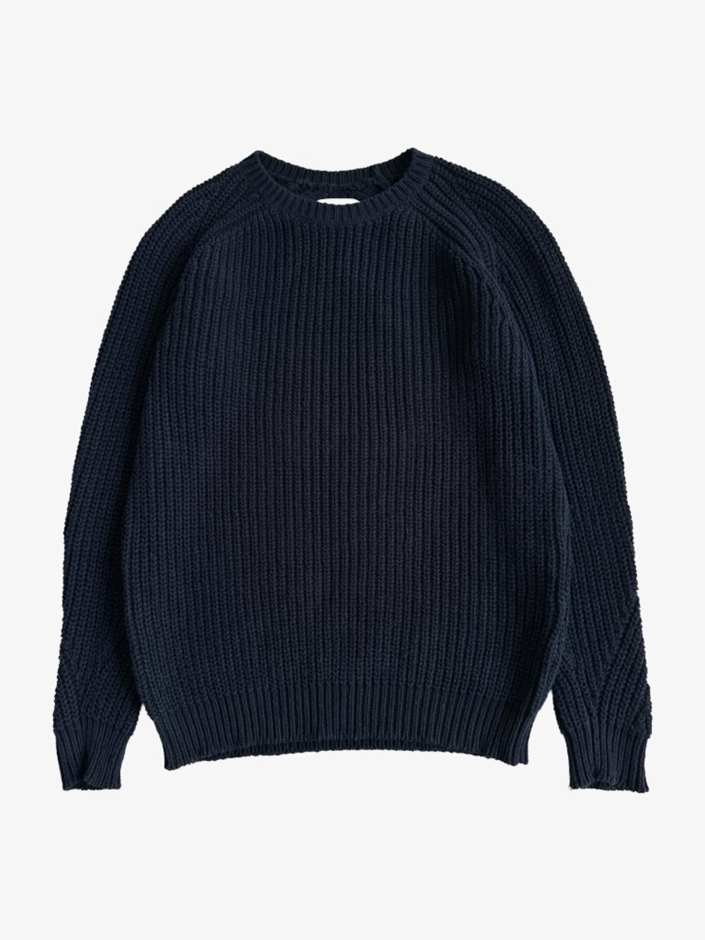 Dark Navy Blue Cotton Chunky Ribbed Knit Crewneck Sweater by Folk